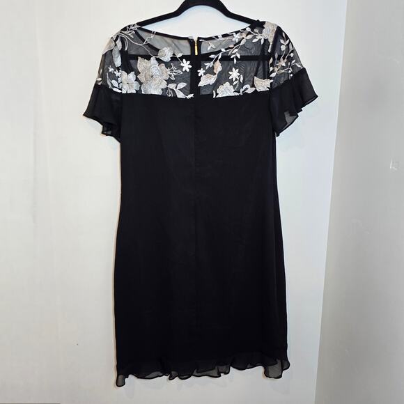 NWT Karl Lagerfeld Paris Dress Size 8 Black Cocktail Floral Mesh Yoke Ruffle Hem - Picture 7 of 9